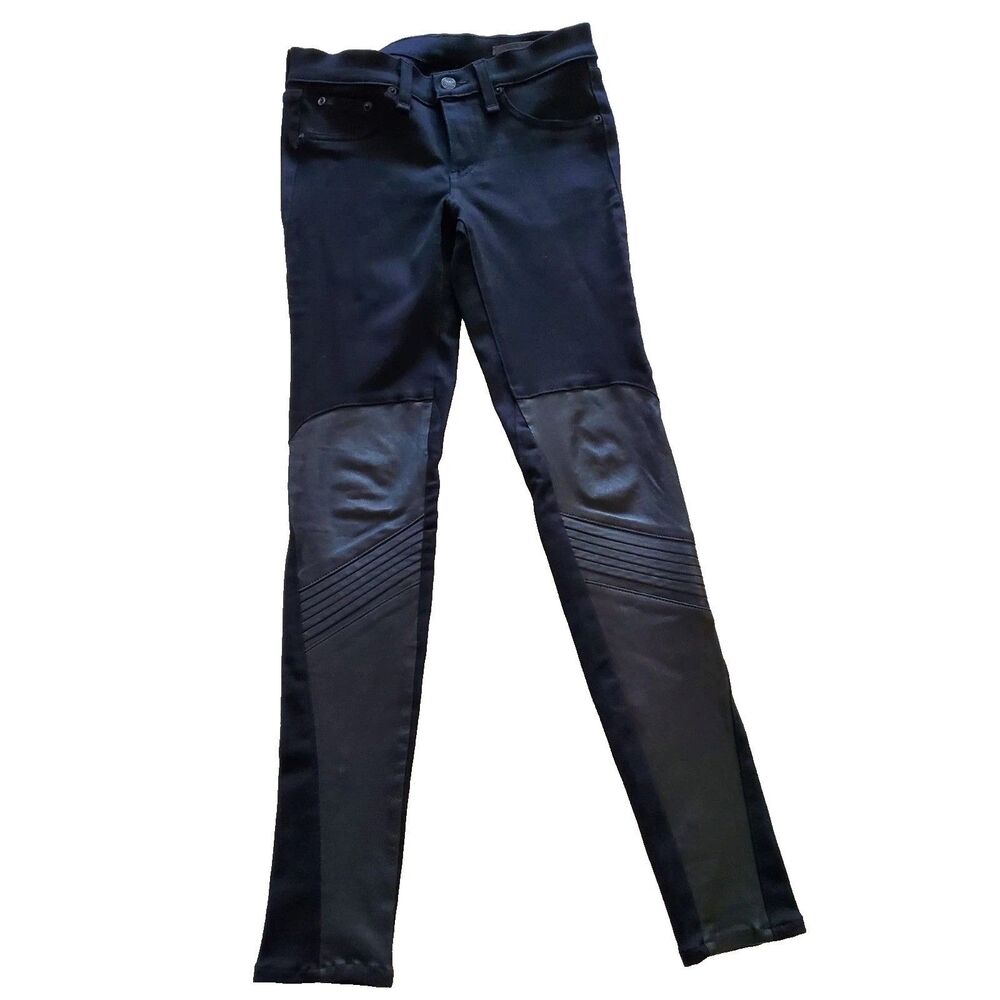 Rag & Bone Moto Jeans Leather Denim Skinny Rocker Edgy Grunge 26